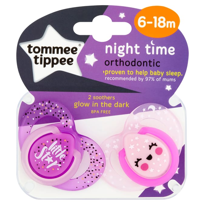 Tommee Tippee Night Time 2 Orthodontic Soothers 6-18m - Little Star