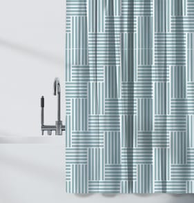 Shower Curtain With Hooks - Blue Geometric