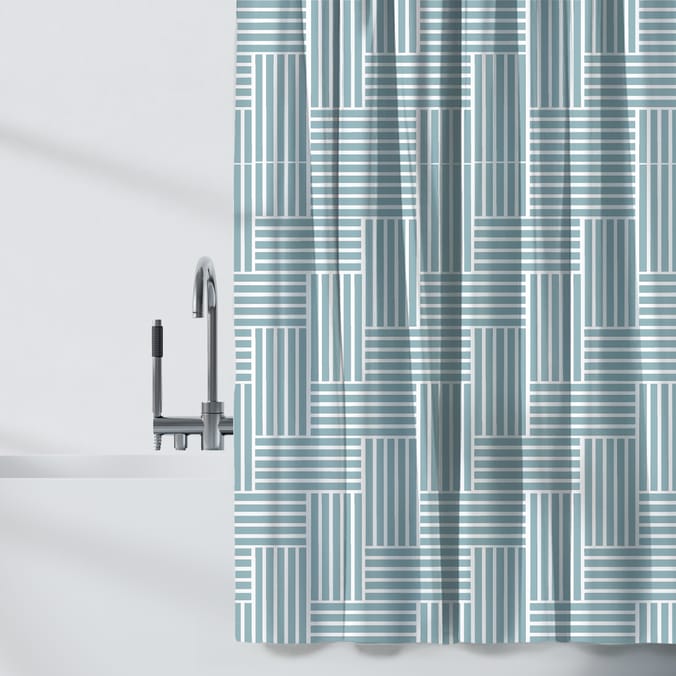 Shower Curtain With Hooks - Blue Geometric