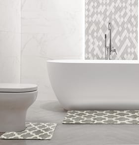 Home Collections 2 Piece Diamond Textured Bath Mat Set - Grey with White