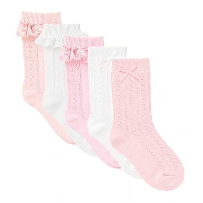 Pure Baby Pink & White Frilly Socks 5 Pack
