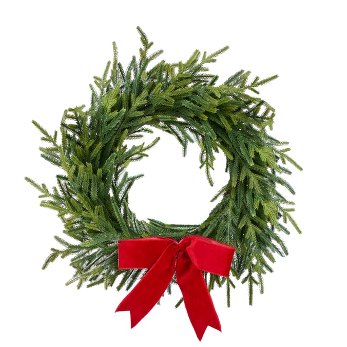 Festive Feeling 65cm Pine Faux Christmas Wreath With Bow