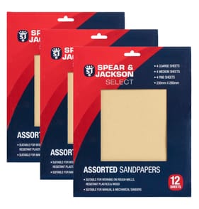 Spear & Jackson Select Assorted Sandpaper 12 Sheets x3