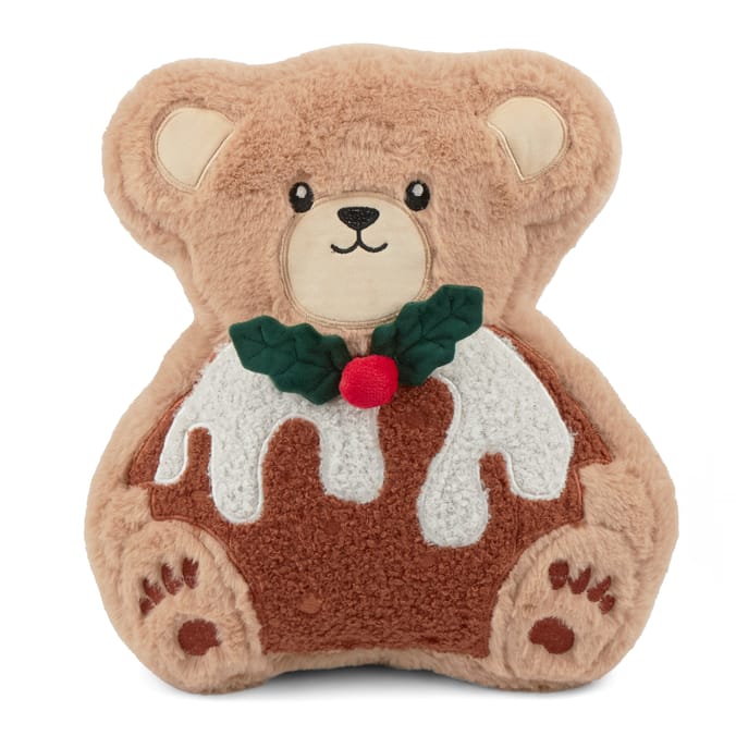 Sleigh Bells Christmas Pudding Bear Cushion - Boy