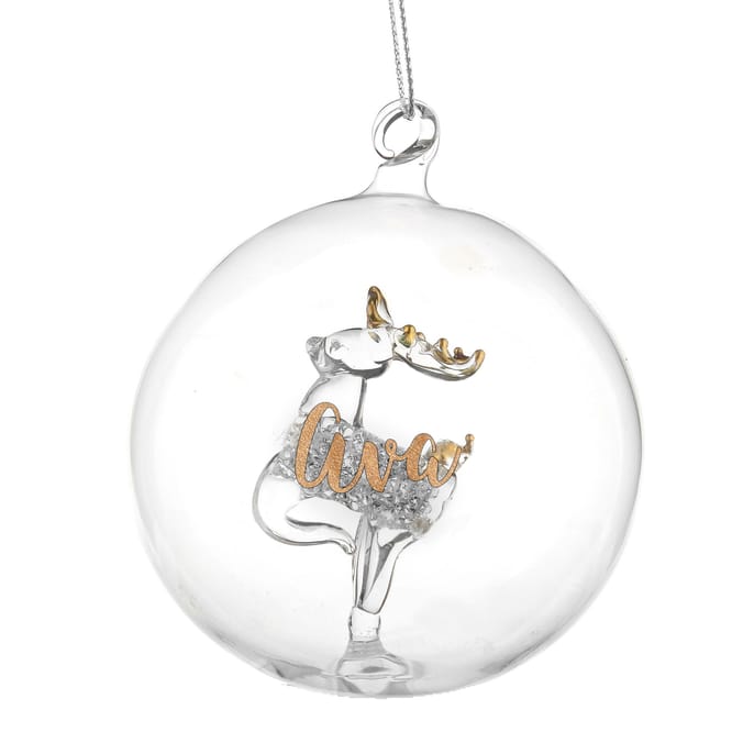 Gold Glitter Name Only Reindeer Glass Bauble