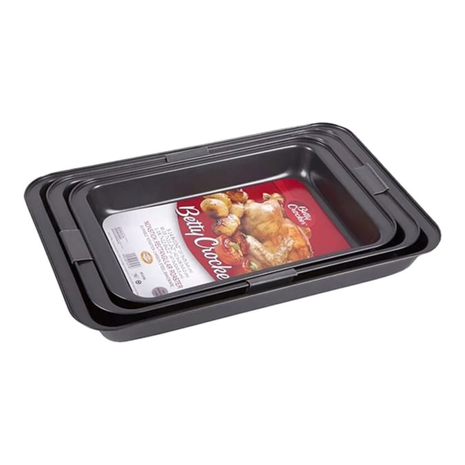Betty Crocker 3-Piece Rectangular Non-Stick Carbon Steel Roaster Pan Set