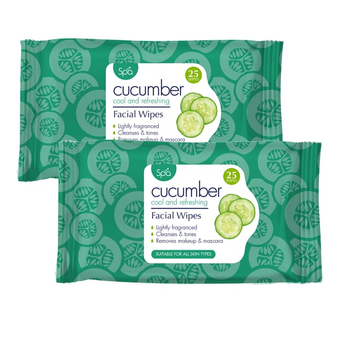 Spa Cucumber Extract & Pro Vitamin B5 Facial Wipes 25s x2