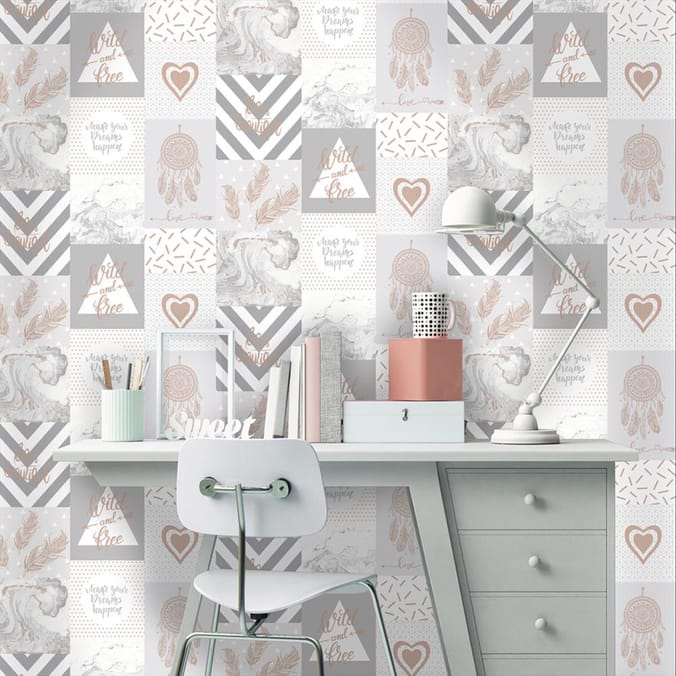 Life Is Beautiful Wallpaper 90051 - Grey/Rose Gold 