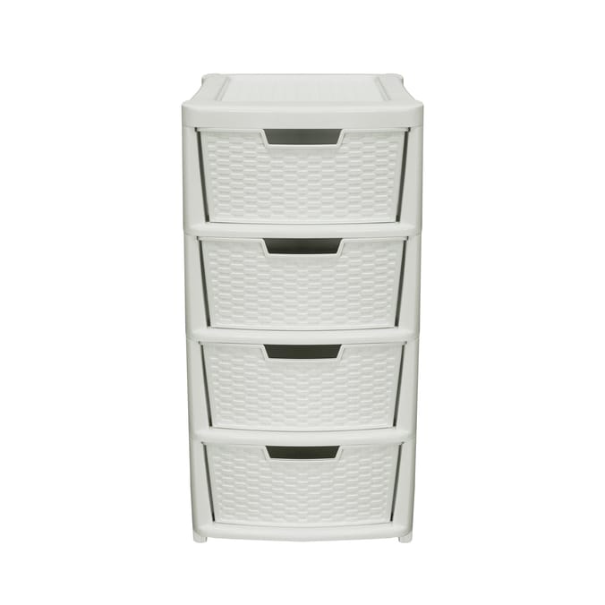 Large Rattan Effect 4 Drawer Storage Tower