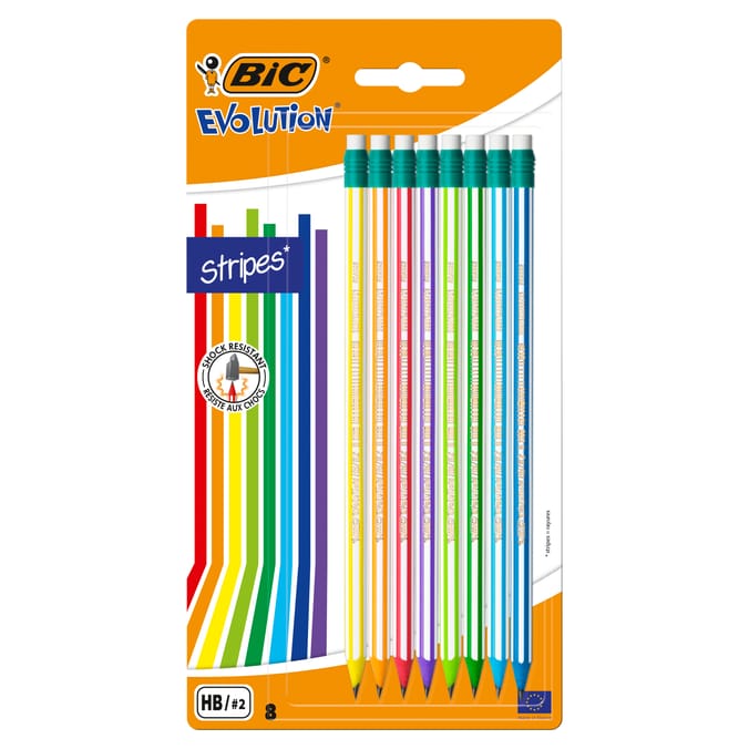 Bic Evolution Stripes Hb Graphite Pencils 8 Pack