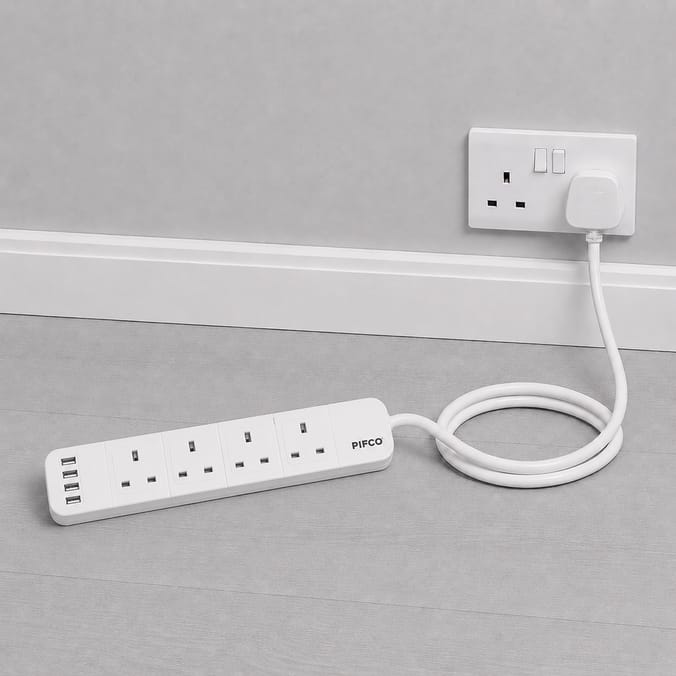 Pifco Extension Socket 2m - 4 Way Gang & 4 USB Port