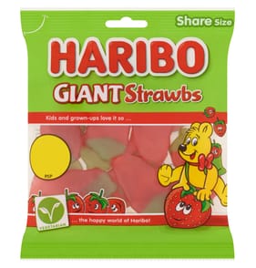 Haribo Giant Strawbs Strawberry Flavour Chewy Jelly Sweets Sharing Bag 140g