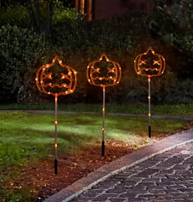 Hallow Scream LED Pumpkin Stake Lights Set Of 3