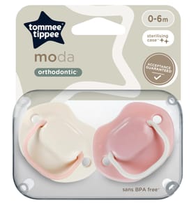 Tommee Tippee Moda Soothers With Steriliser Pod 0-6m - Pink