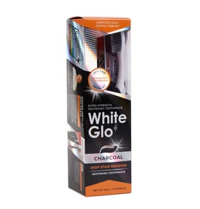 White Glo Toothbrush + Charcoal Deep Stain Remover Whitening Toothpaste 160g