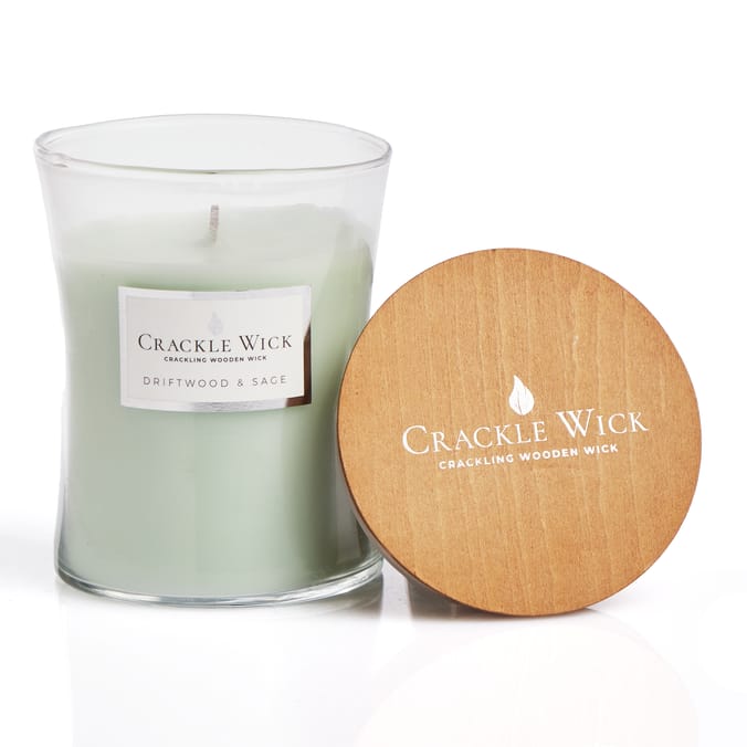 Crackle Wick Crackling Wooden Wick Medium Hourglass Scented Candle - Driftwood & Sage