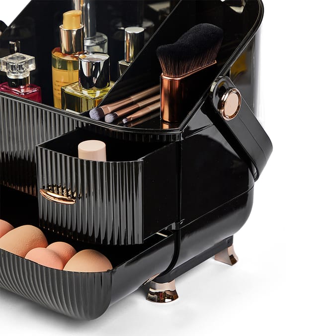 Make Up Organiser Cosmetic Ribbed Storage Box - Black