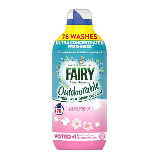 Fairy Outdoorable Fabric Softener 1. 064 Litres 76 Washes - Cherry Blossom & Nordic Cotton