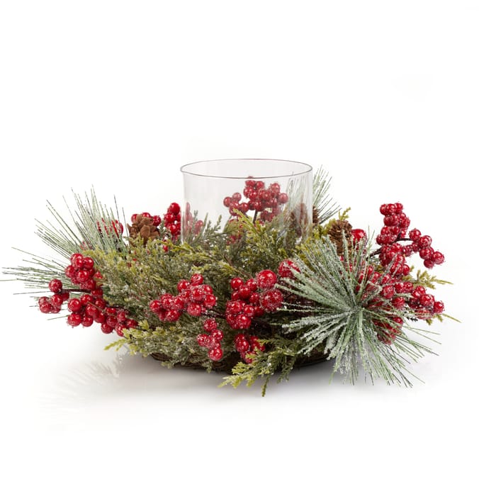 Festive Feeling Glass Hurricane In Wreath
