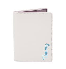 Personalised Cream Leather Passport Holder - Blue Name
