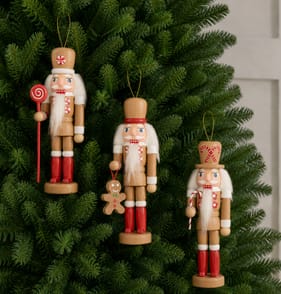 Sleigh Bells Nutcracker Christmas Tree Decoration 3 Pack - Candy Cane