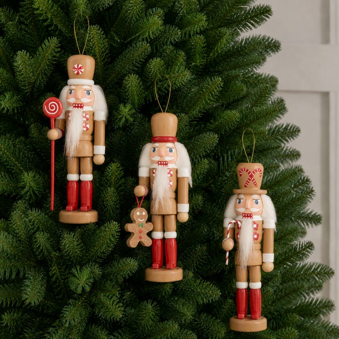 Sleigh Bells Nutcracker Christmas Tree Decoration 3 Pack - Candy Cane