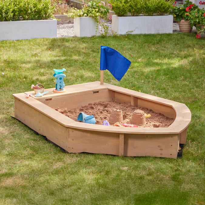 Liberty House Toys Kids Boat Sandpit with Seating and Cover