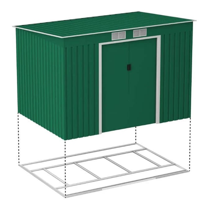 StoreMore Lotus Hestia Pent Metal Shed Including Foundation Kit 9x6ft - Dark Green