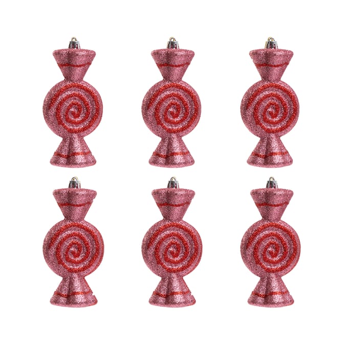 Festive Feeling Swirl Sweet Hanging Decoration 6 Pack - Pink/Red
