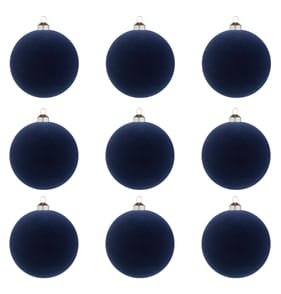 Elegance 10cm Flocked Bauble 9 Pack - Navy