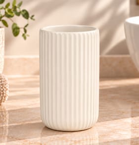 Ribbed Ceramic Tumbler - White