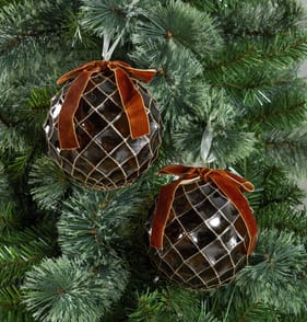 Festive Feeling Large Christmas Bauble with Bow 2 Pack - Brown