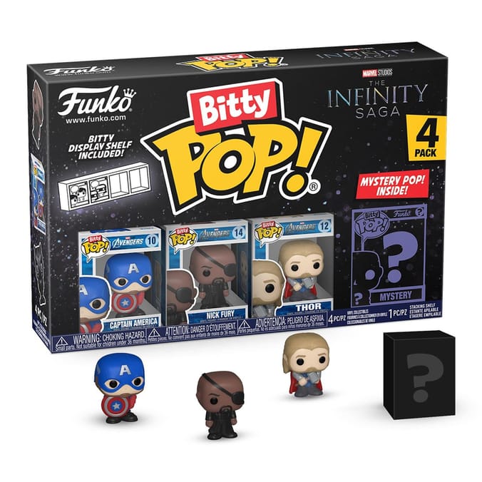 Funko Bitty Pop Marvel The Infinity Saga 4pk - Captain America (Holding Shield), Nick Fury, Thor and A Surprise Mystery Mini Figure