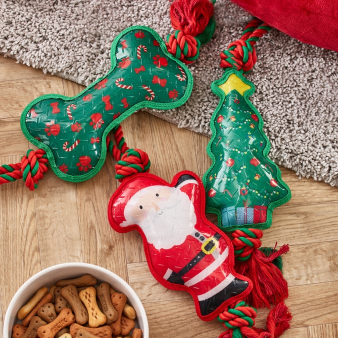 Festive Paws Christmas Pet Toy With Rope Home Bargains