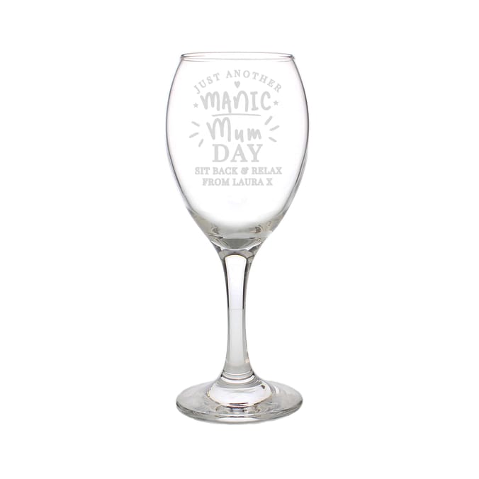 Personalised Manic Mum Day Wine Glass