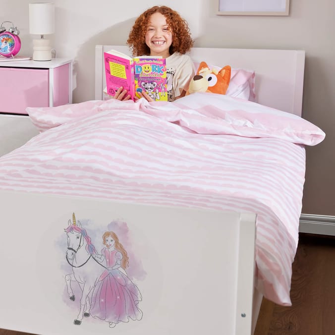 Liberty House Toys Kids White Single Bed – Princess and Unicorn