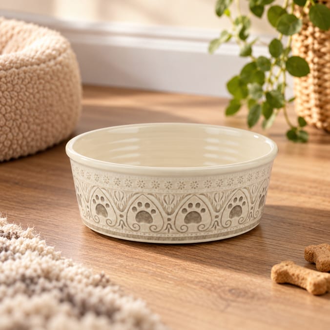 Print Pet Bowl Small -  Beige Paw Print    