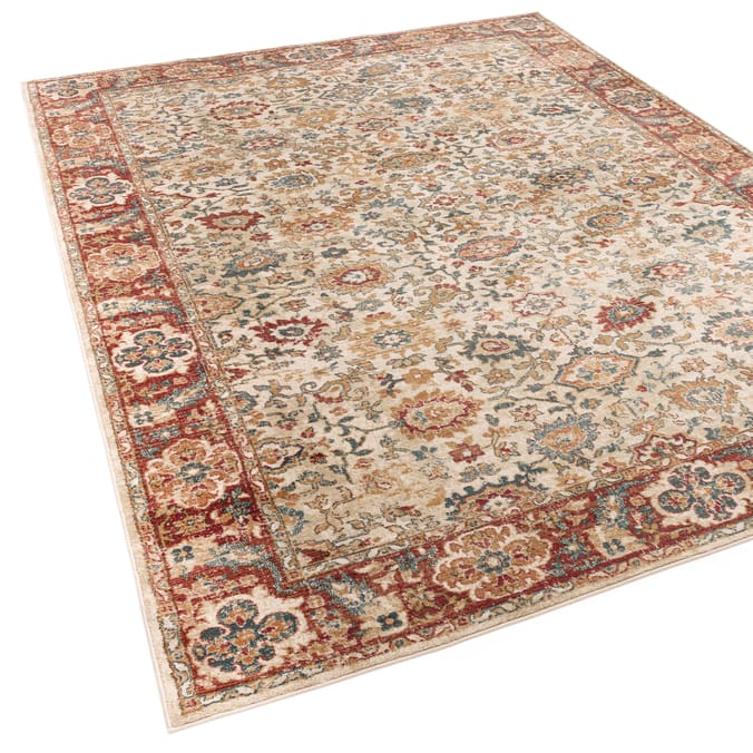 Asiatic Raja Border Runner RA04 - Cream/Red
