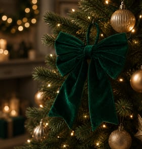 Festive Feeling Alpine Woods Velvet Hanging Christmas Bow - Green