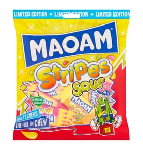 Maoam Stripes Sour Fruit & Cola Flavour Chewy Sweets Sharing Bag 140g