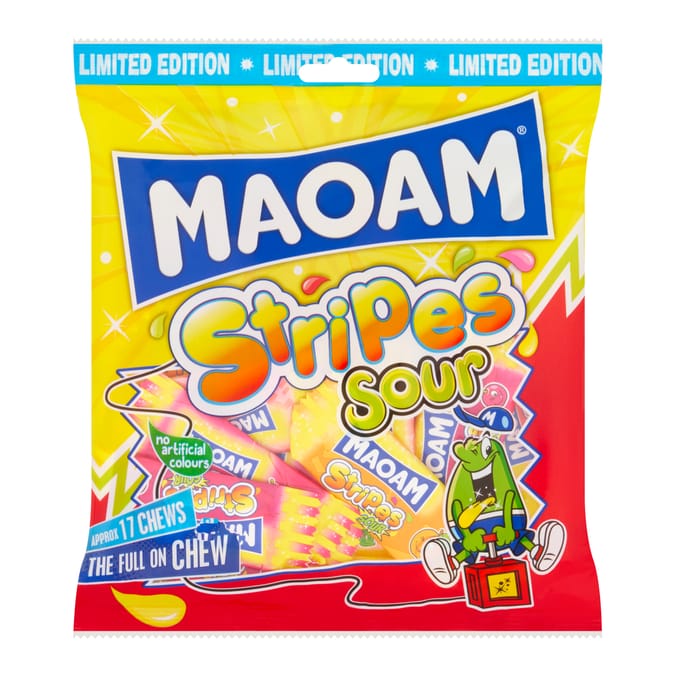 Maoam Stripes Sour Fruit & Cola Flavour Chewy Sweets Sharing Bag 140g