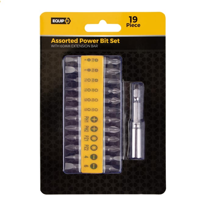 Equip Assorted Power Bit Set with 60mm Extension Bar 19 Piece 