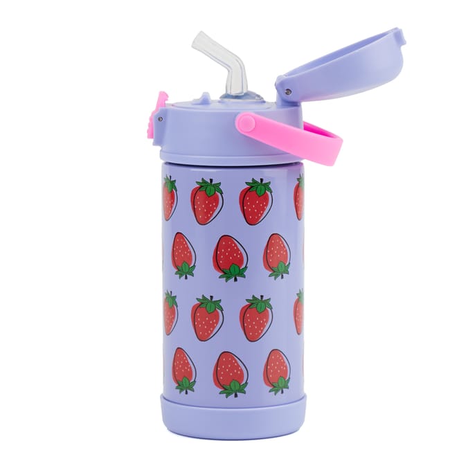Printed Stainless Steel Purple Water Bottle 350ml - Strawberry