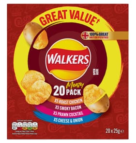 Walkers Meaty Variety Multipack Crisps Box 20 Pack x 25g