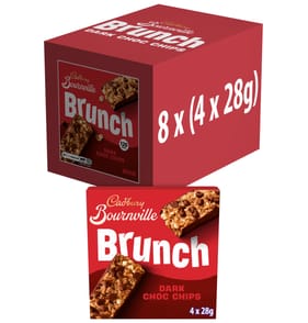 Cadbury Bournville Brunch Oats Dark Chocolate Chip Cereal Bars 4 Pack 112g x8