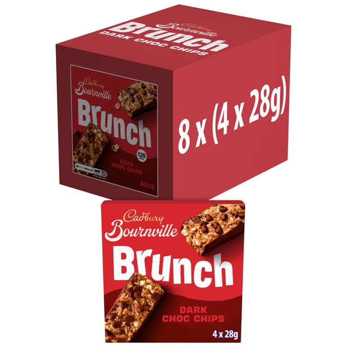 Cadbury Bournville Brunch Oats Dark Chocolate Chip Cereal Bars 4 Pack 112g x8