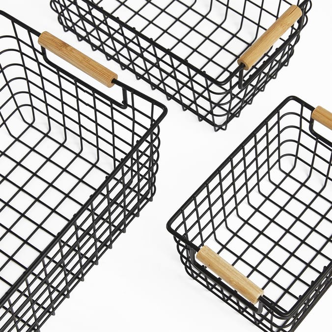 Bathroom Bamboo Handle Basket 3 Pack
