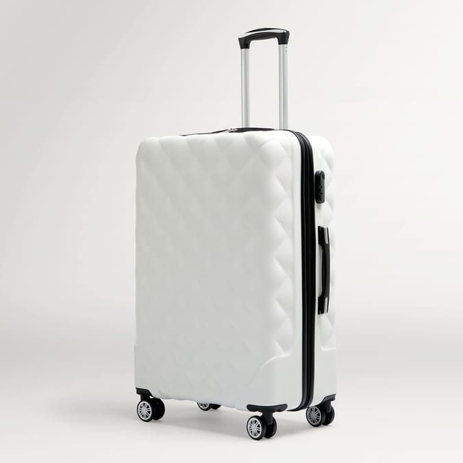 Salisbury Embossed Quilted Shell Suitcase - Off White