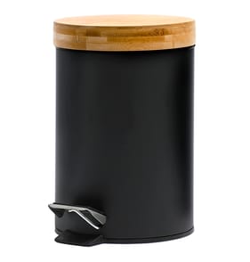 Bathroom Bamboo Top Pedal Bin 3l - Black