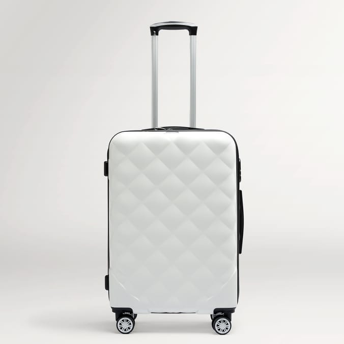 Salisbury Embossed Quilted Shell Suitcase Off White Home Bargains